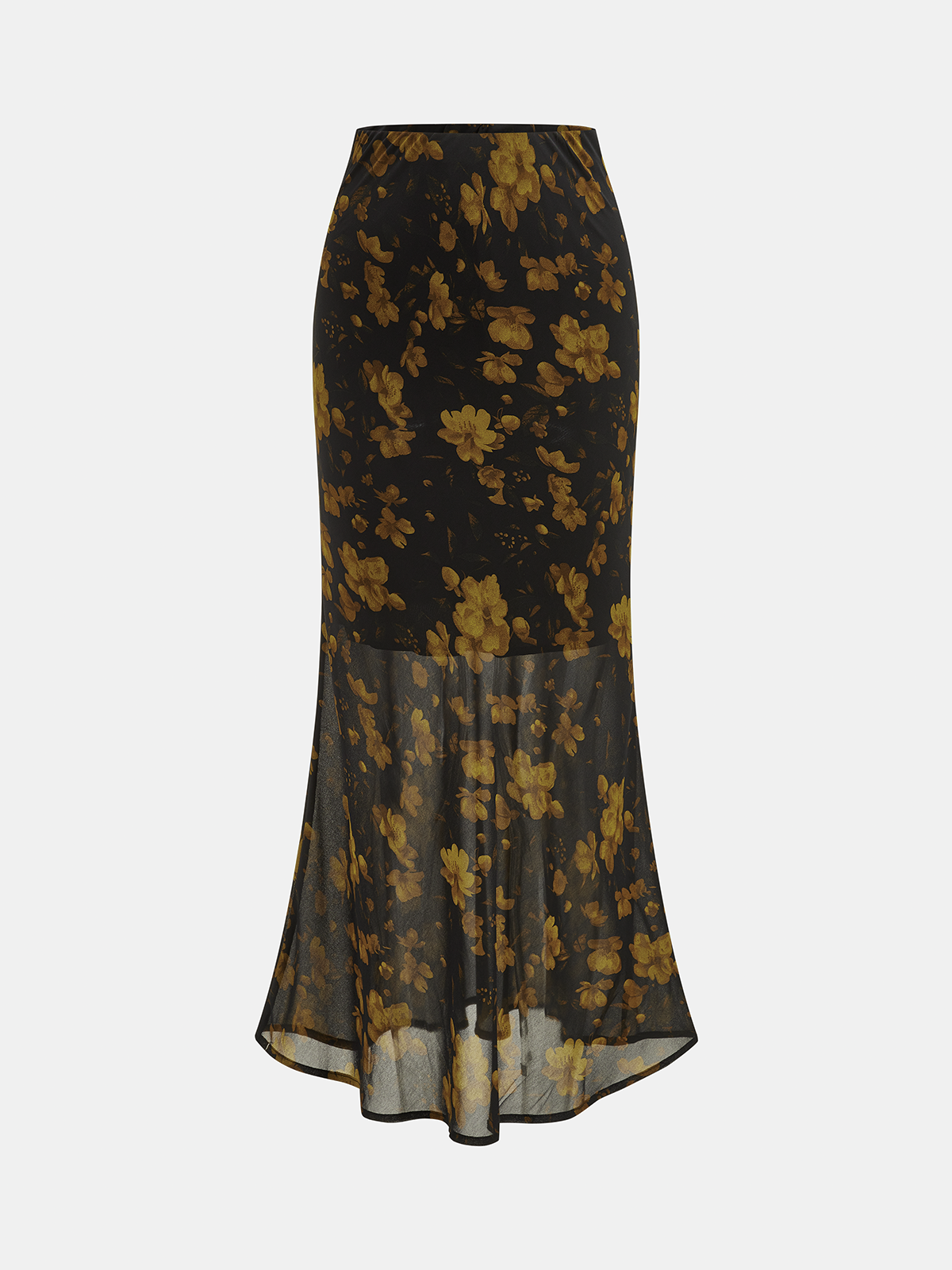 Semi Sheer Floral Lace Mermaid Maxi Skirt for Women