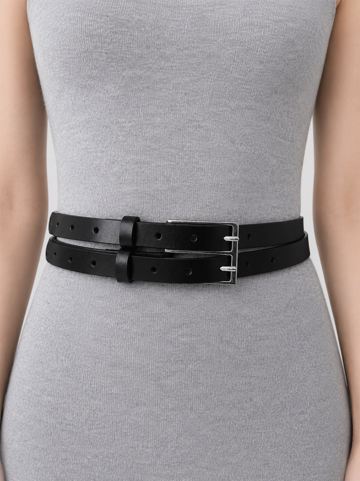 Double Buckle Leather Belt for Casual and Formal Wear