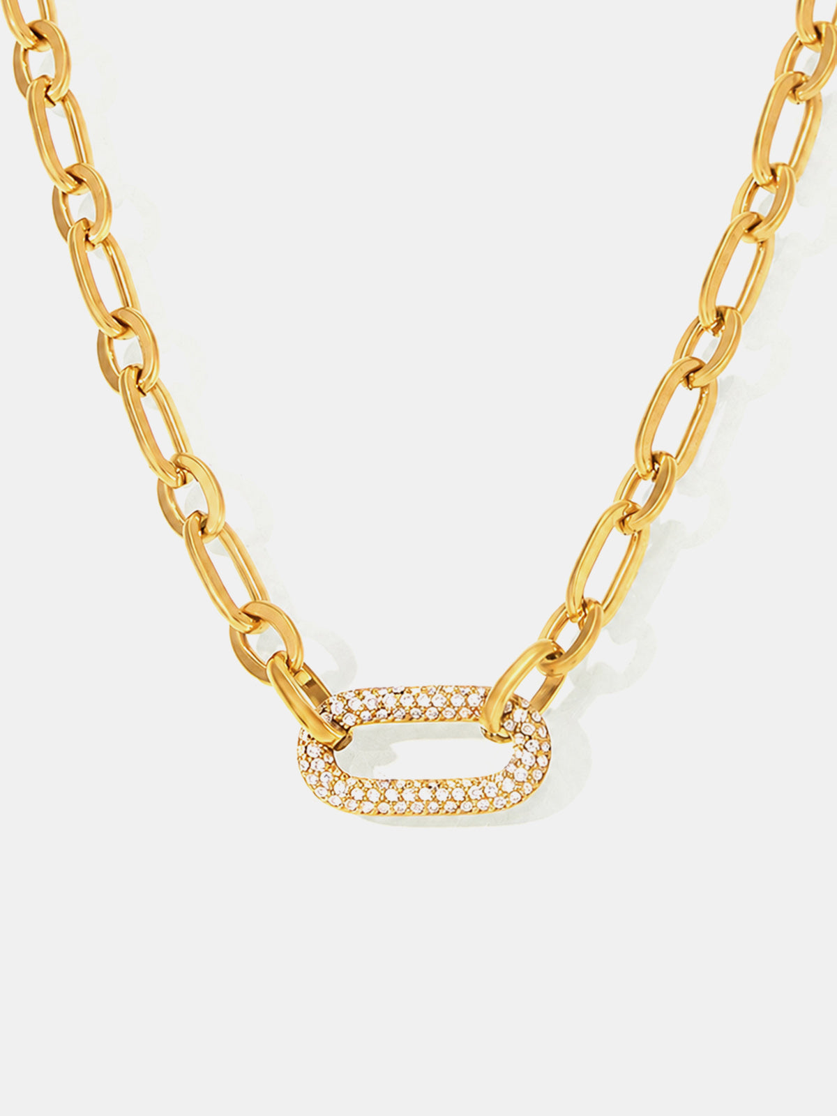 Paved Paperclip Link Necklace Trendy High-Quality Stainless Steel
