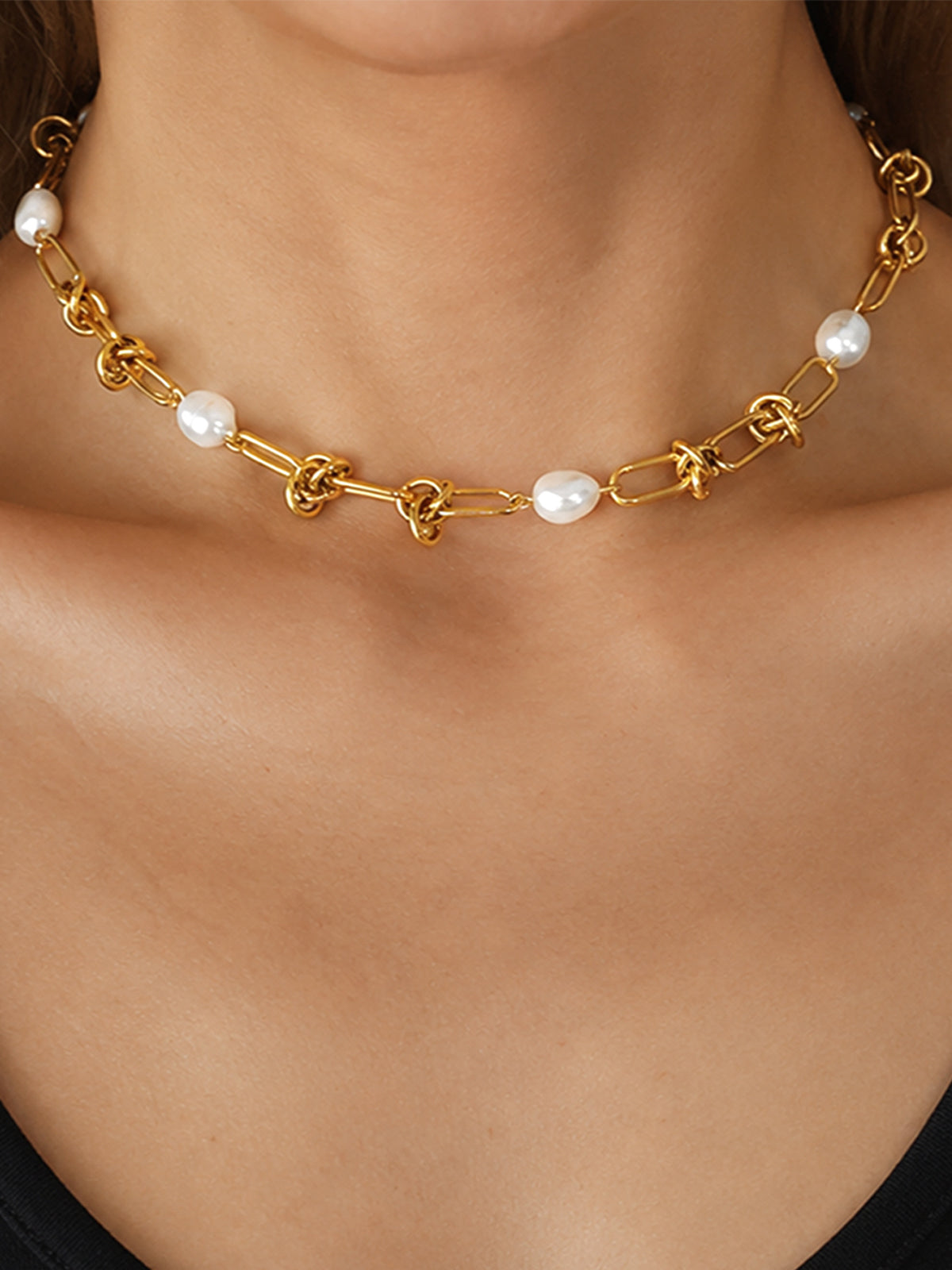 Pearl Knotted Chain Necklace Elegant Handcrafted Bridal Jewelry