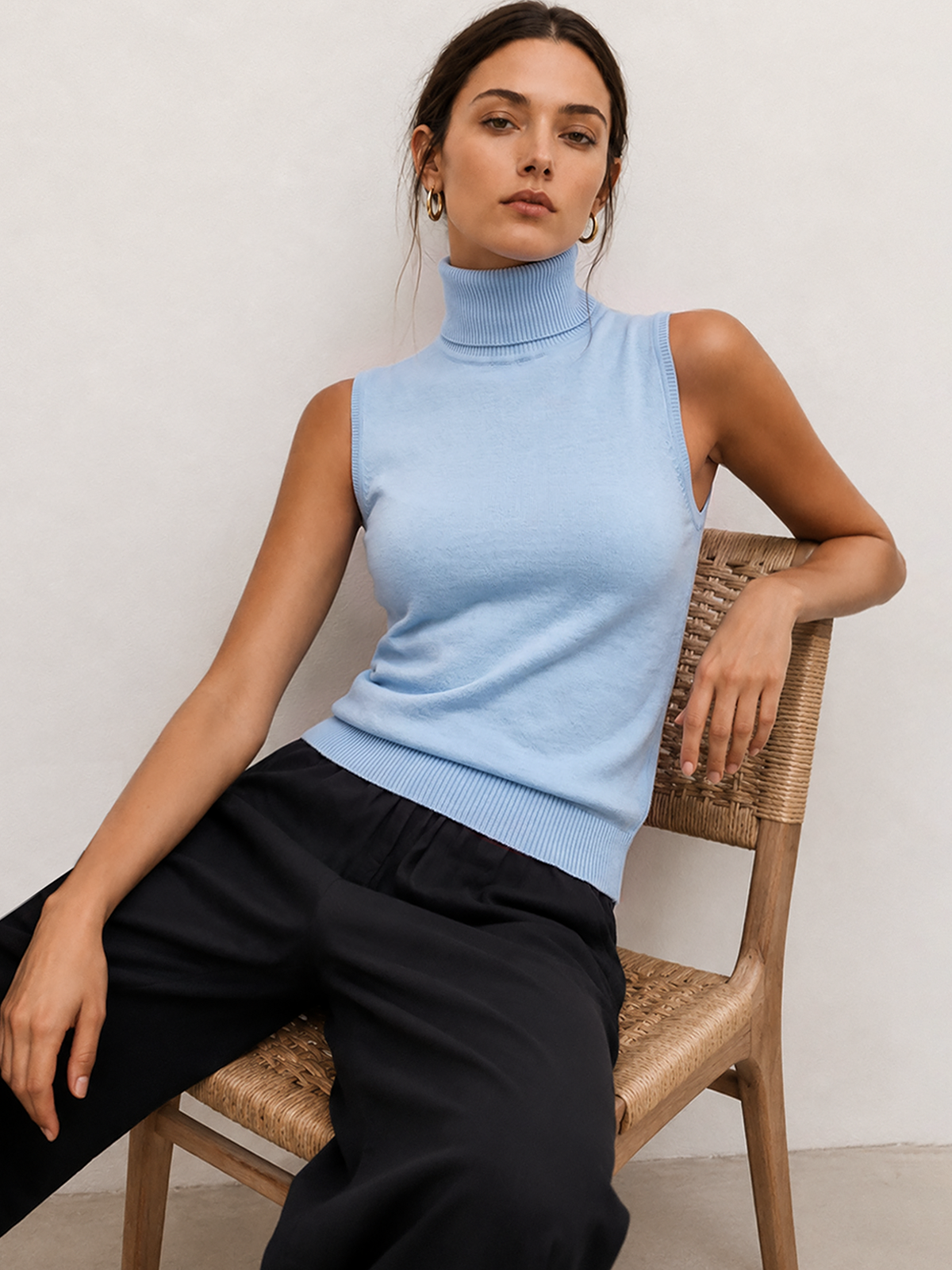 Turtleneck Sleeveless Knit Top Women’s Stylish Casual Layer