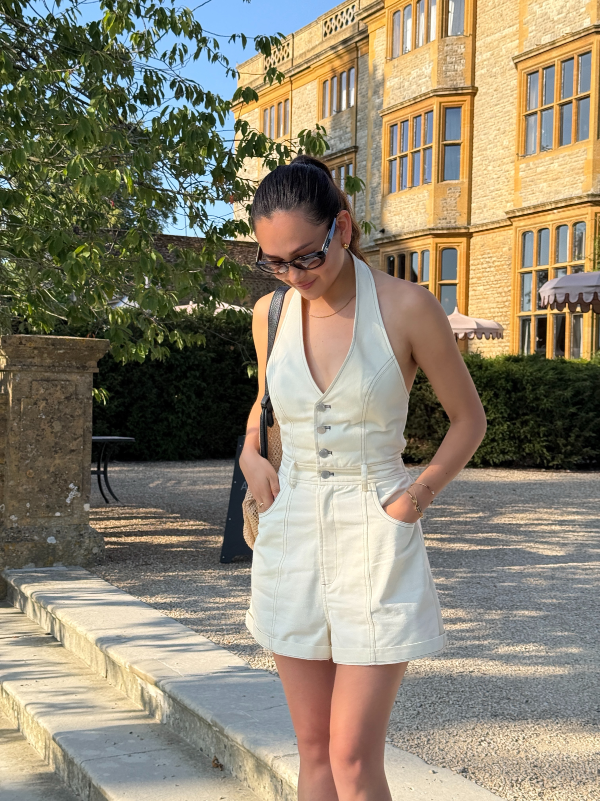 Cotton Halter V-Neck Tie-Back Romper Stylish Summer Outfit for Women