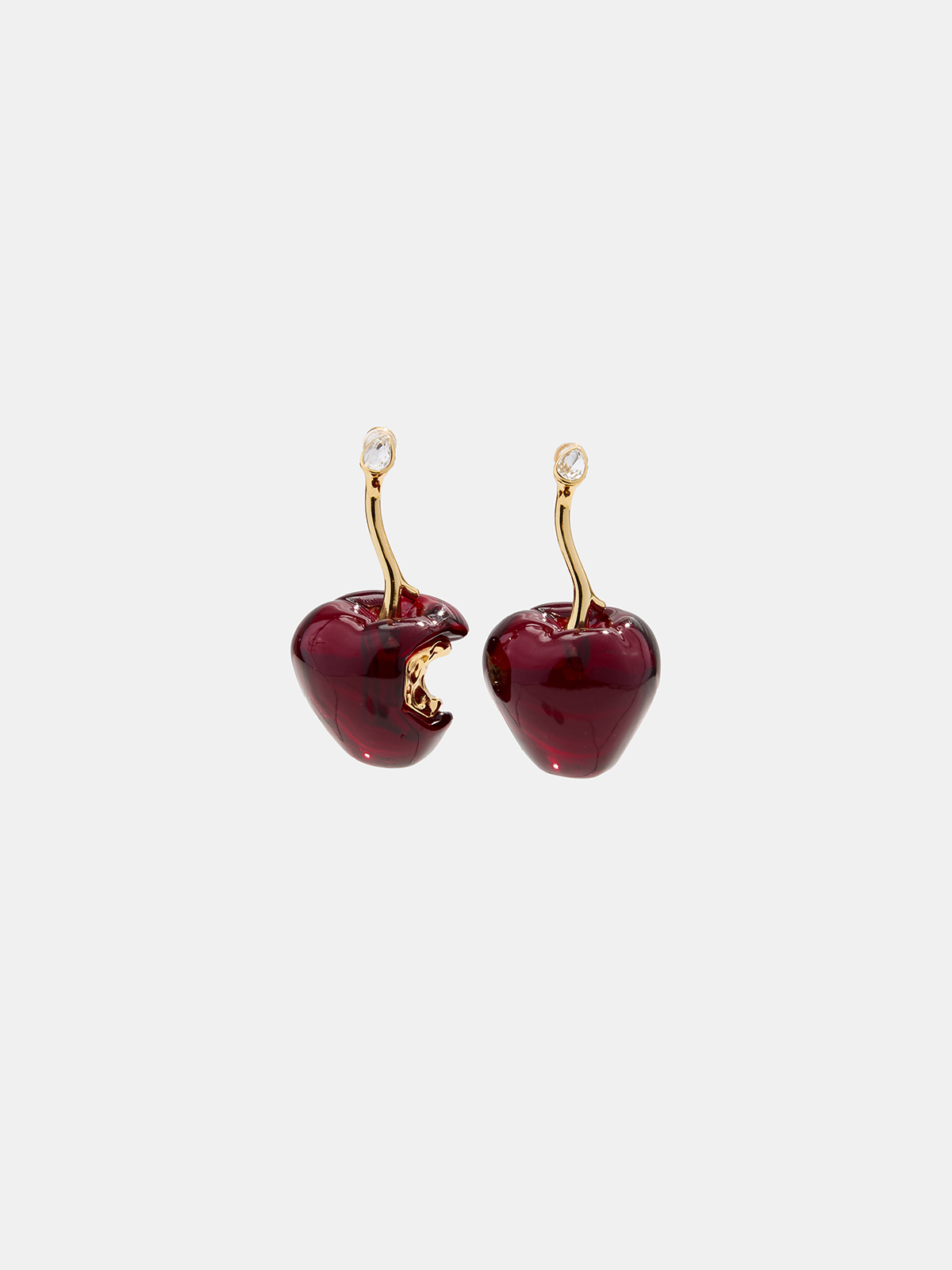 Bitten Cherry Gold Drop Earrings Elegant Handmade Jewelry Gift