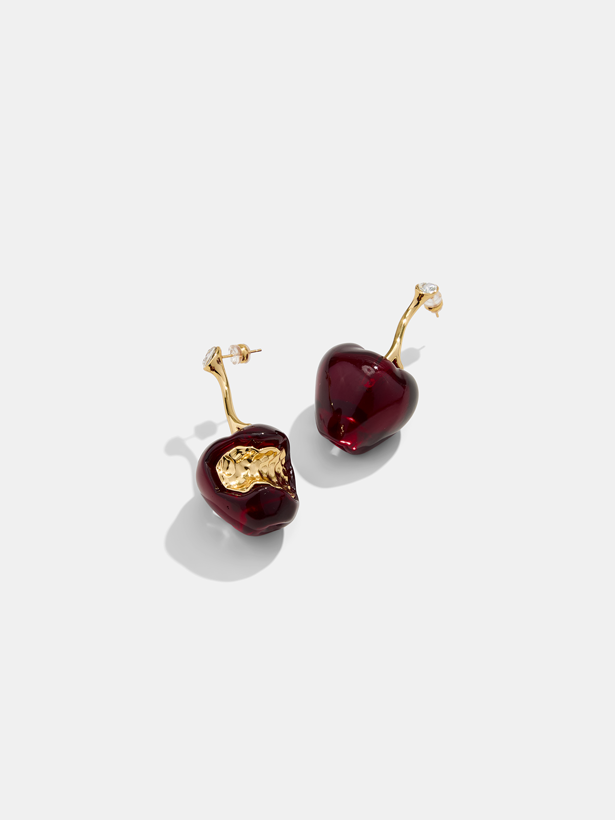 Bitten Cherry Gold Drop Earrings Elegant Handmade Jewelry Gift