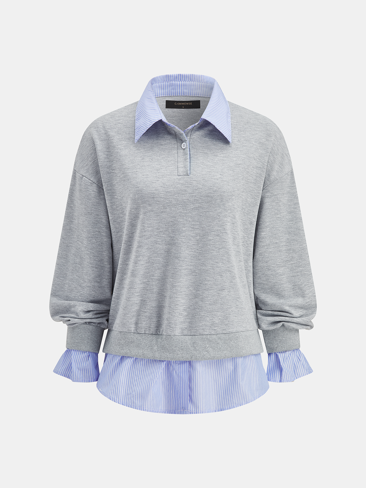 Striped Collar Fake Two Piece Sweatshirt Casual Layered Look Pullover