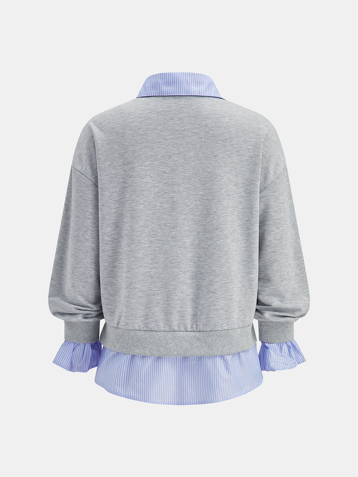 Striped Collar Fake Two Piece Sweatshirt Casual Layered Look Pullover