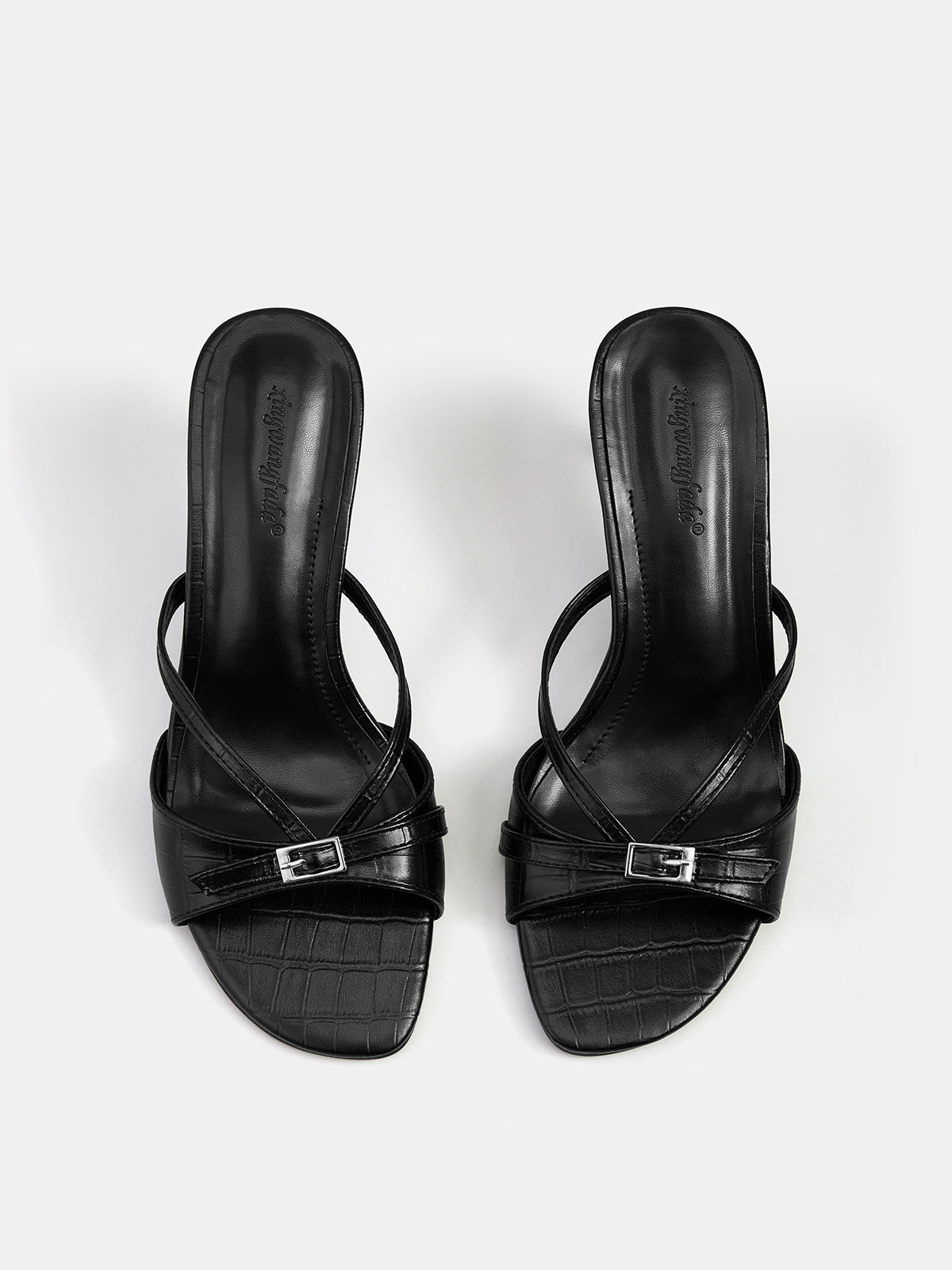 Buckle Detail Open Toe Stiletto Sandals with Ankle Strap Closure