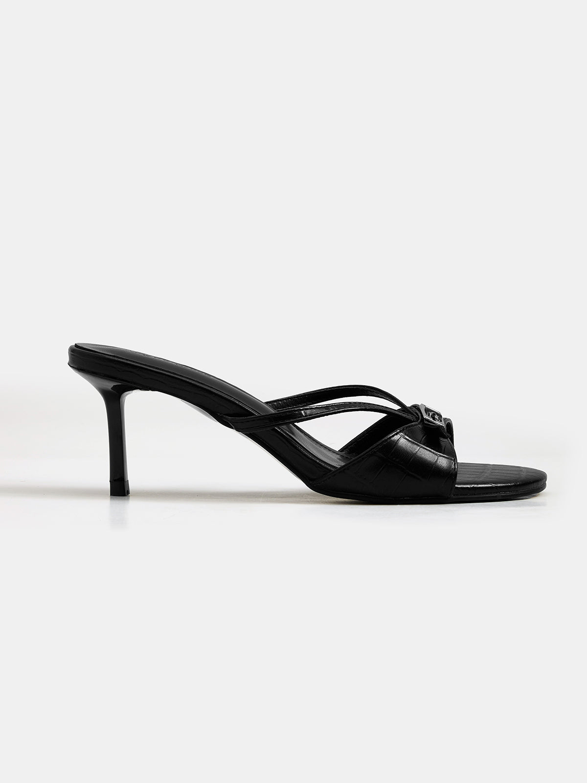 Buckle Detail Open Toe Stiletto Sandals with Ankle Strap Closure