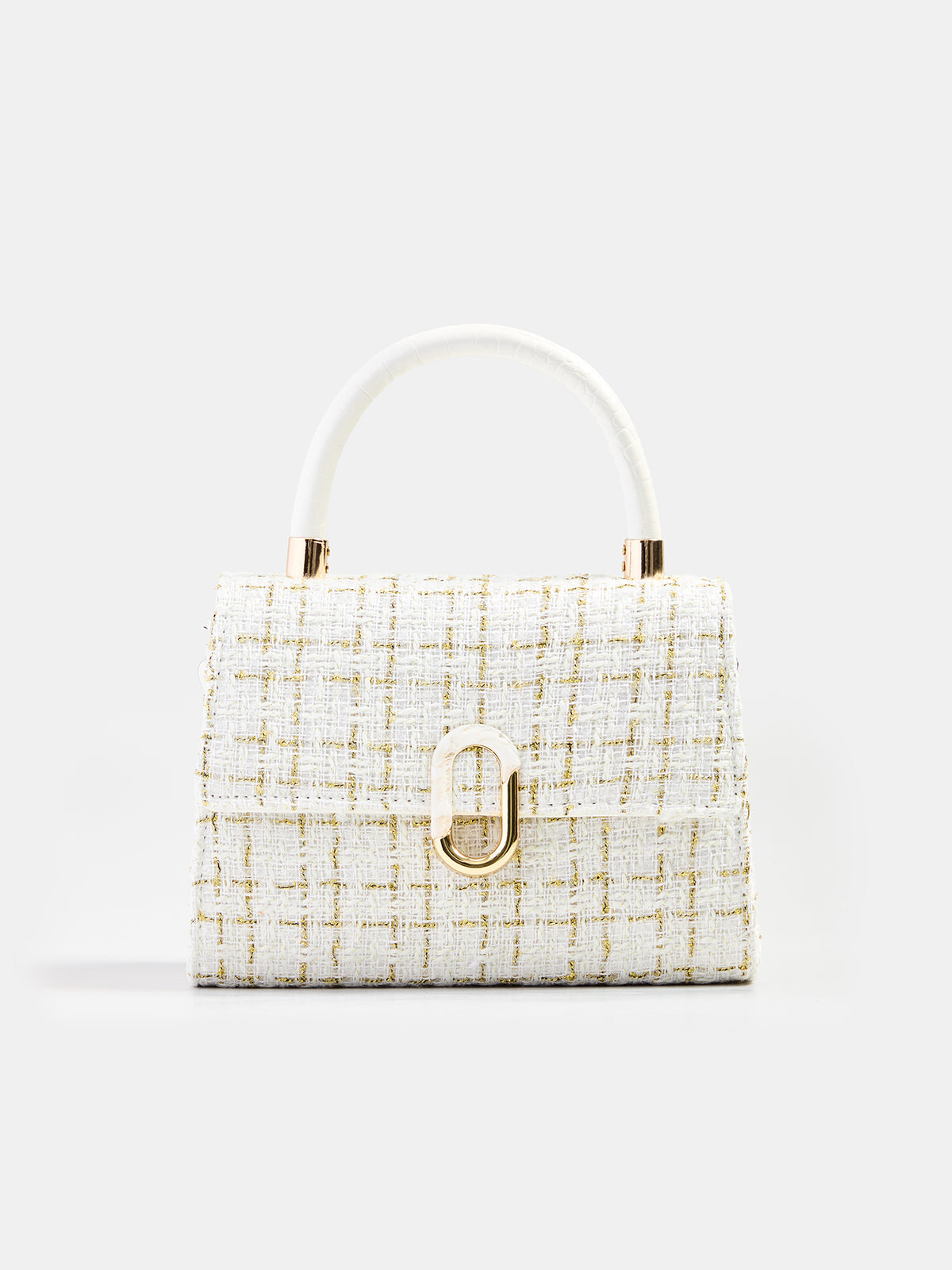 Tweed Plaid Top Handle Handbag with Adjustable Shoulder Strap