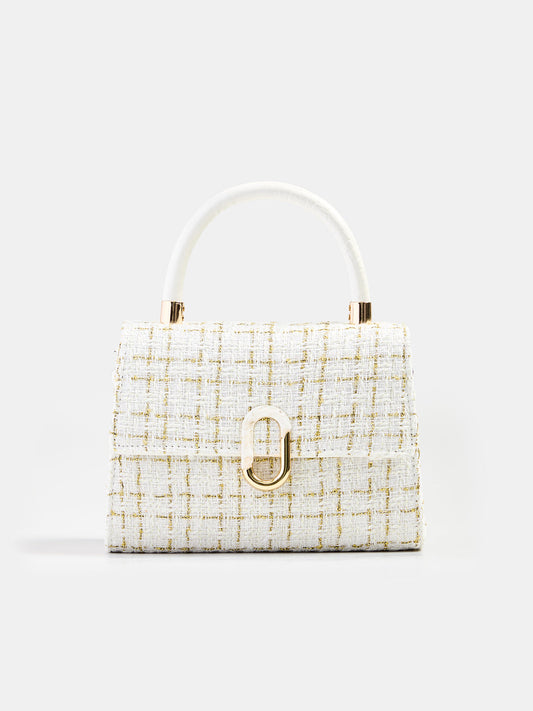 Tweed Plaid Top Handle Handbag with Adjustable Shoulder Strap
