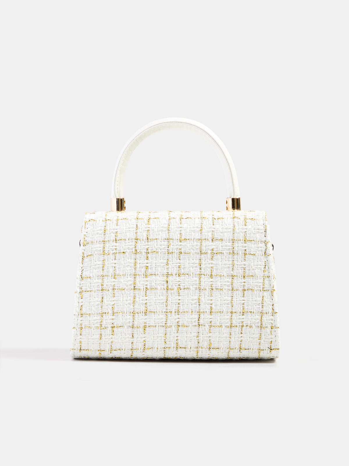 Tweed Plaid Top Handle Handbag with Adjustable Shoulder Strap