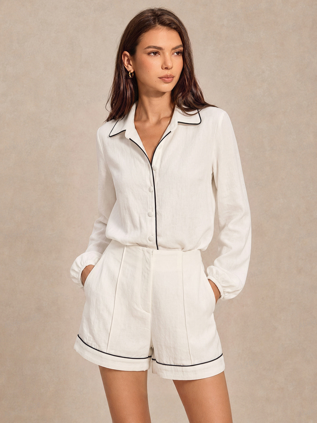 Contrast Piping Two Piece Lounge Workout Shorts Set