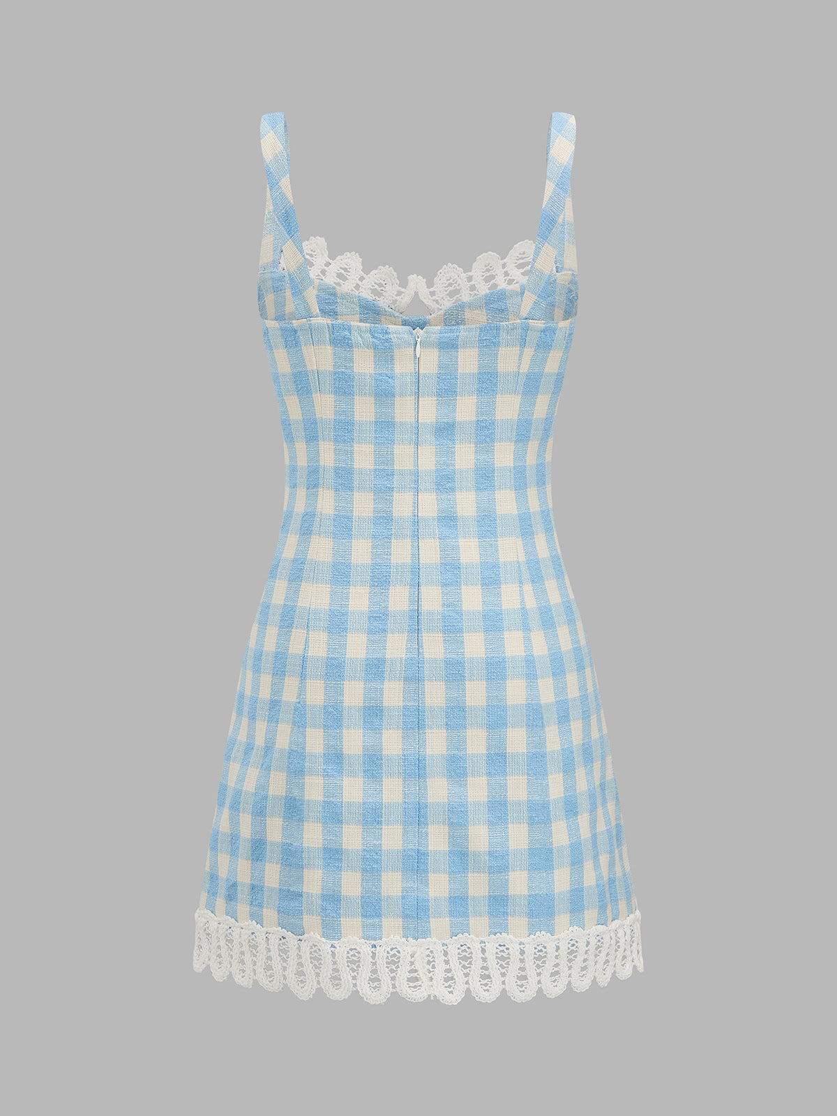 Gingham Lace Trim Mini Slip Dress with Adjustable Straps