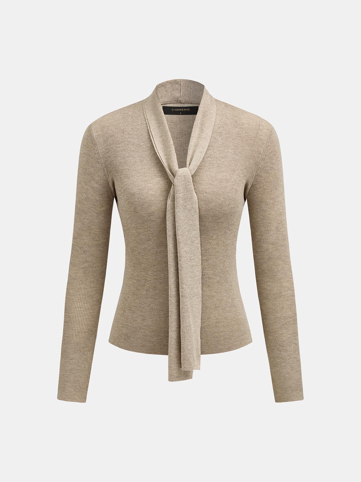Tie Neck Ribbed Long Sleeve Knit Top - Women's Casual Fall Fashion