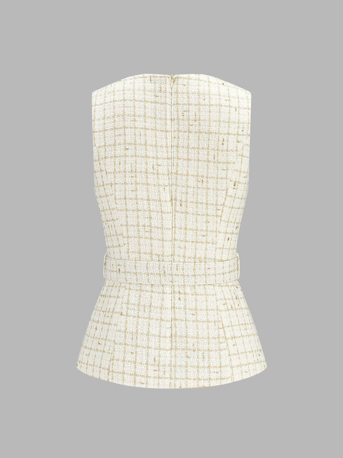 Belted Tweed Vest & Pleated Pants Set for Formal Occasions