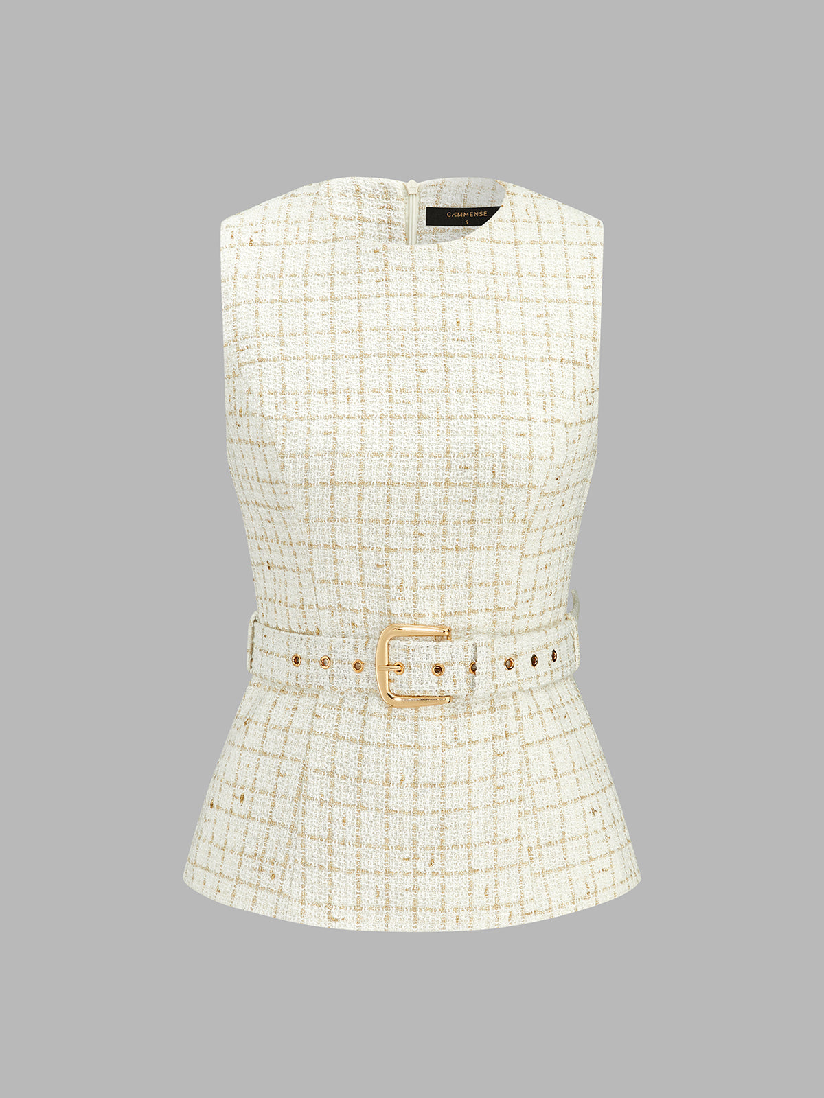 Belted Tweed Vest & Pleated Pants Set for Formal Occasions