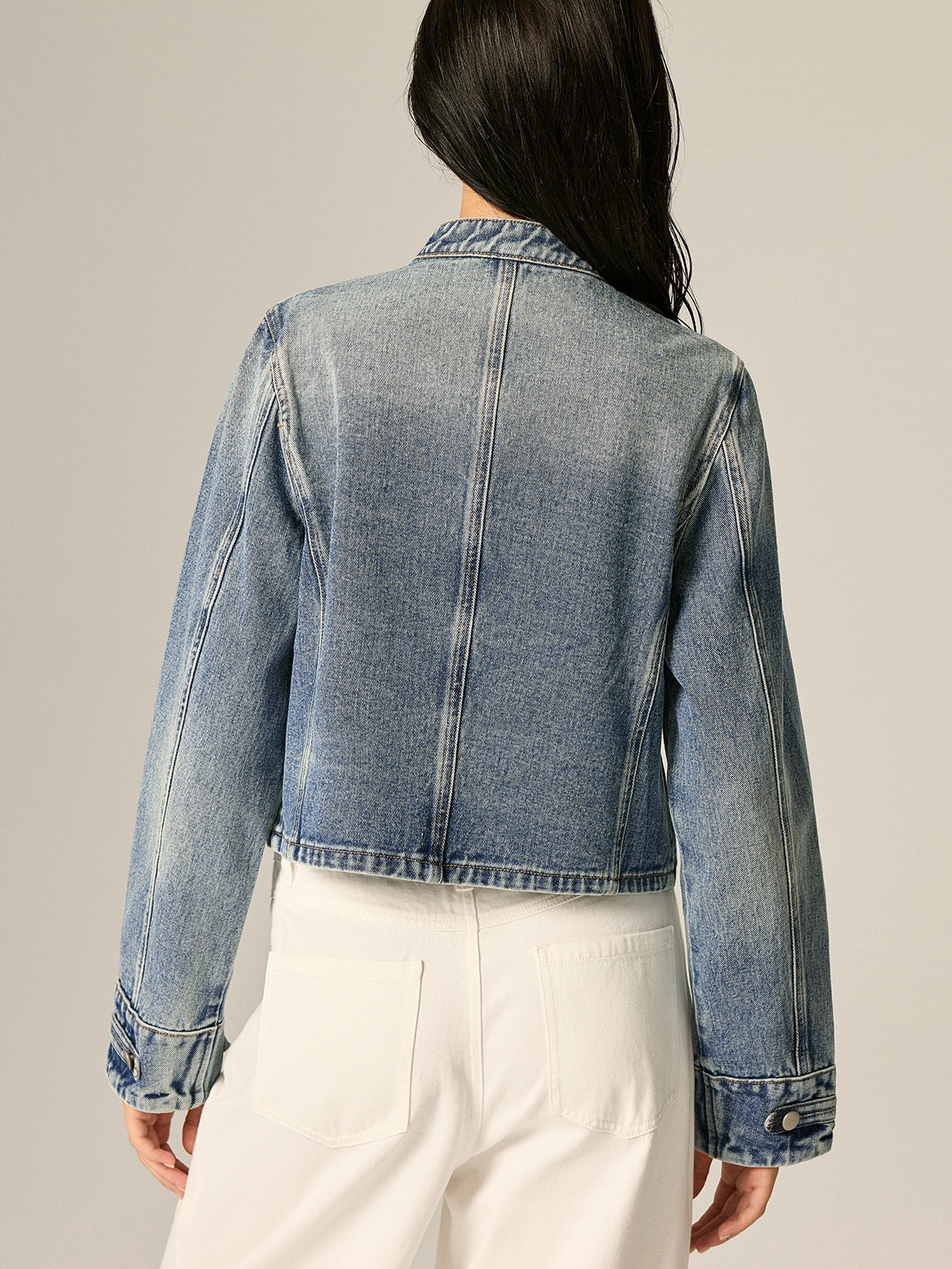 Napoleon Style Stand Collar Men's Casual Denim Jacket with Button Closure