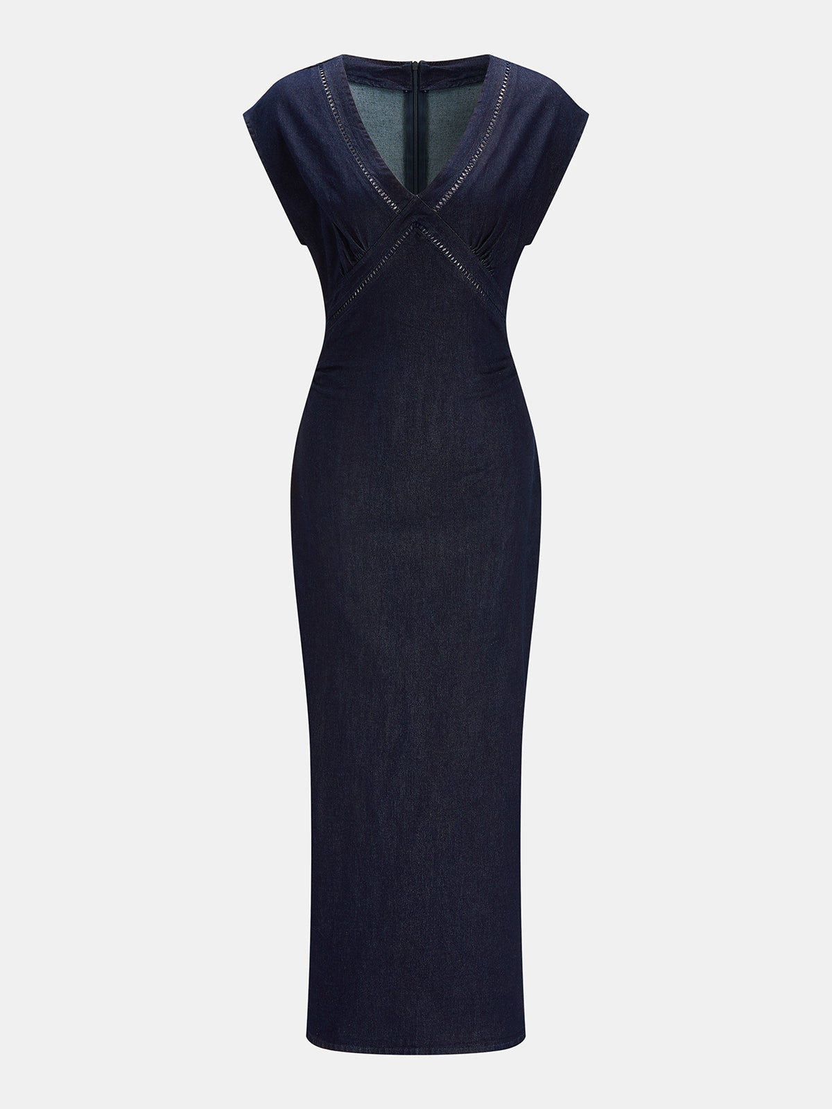 V Neck Bodycon Denim Midi Dress Casual Summer Fashion