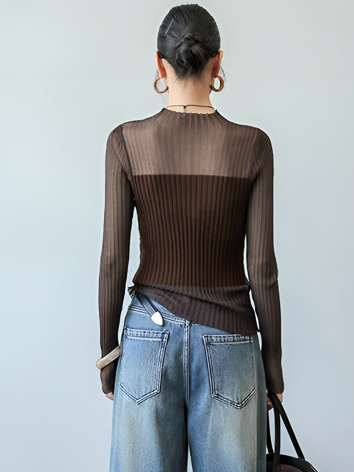 Sheer Panel Slim Sweater Lightweight Women's Fall Fashion