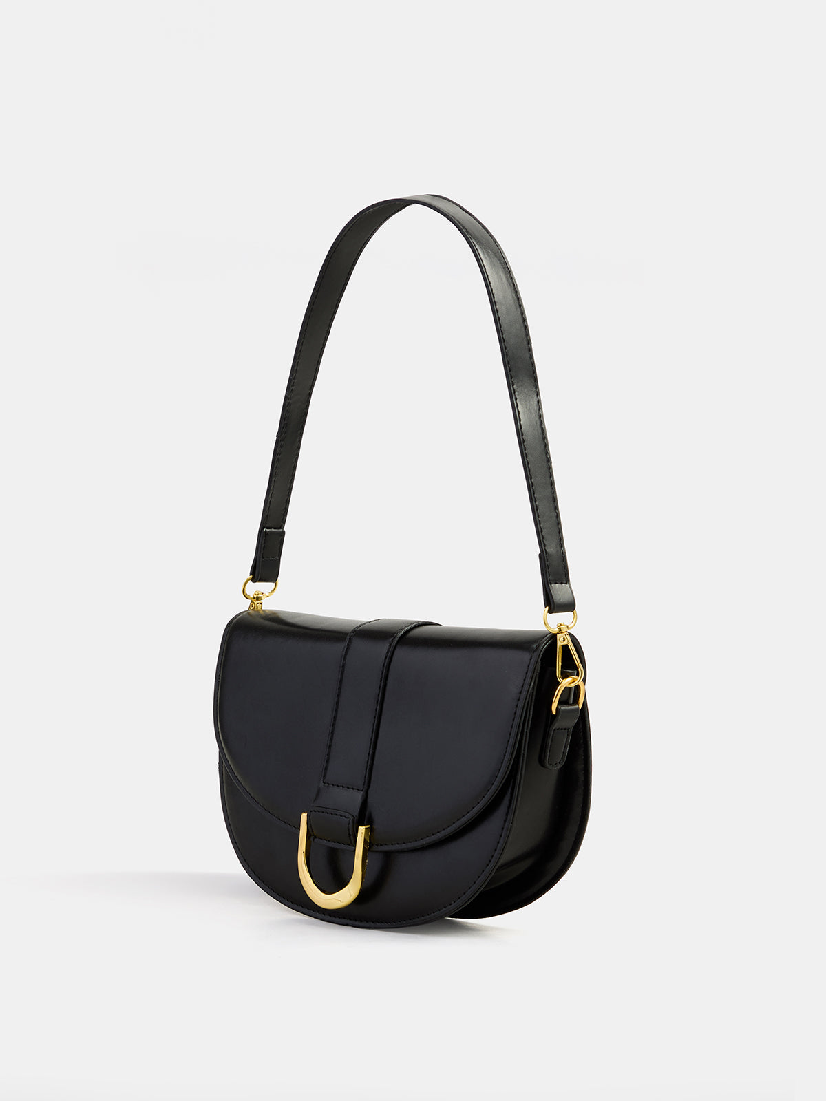 Metal Buckle Saddle Shoulder Bag with Adjustable Strap for Women