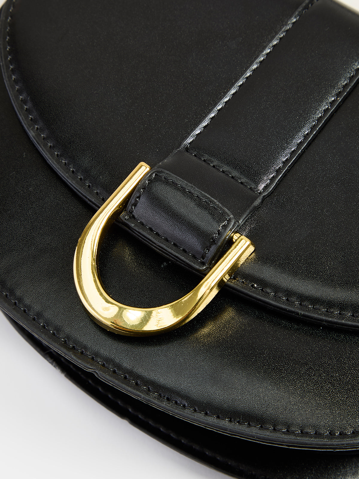Metal Buckle Saddle Shoulder Bag with Adjustable Strap for Women