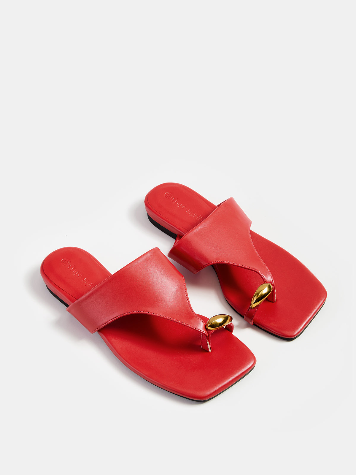 Square Toe Metal Decor Thong Sandals with Adjustable Straps for Women