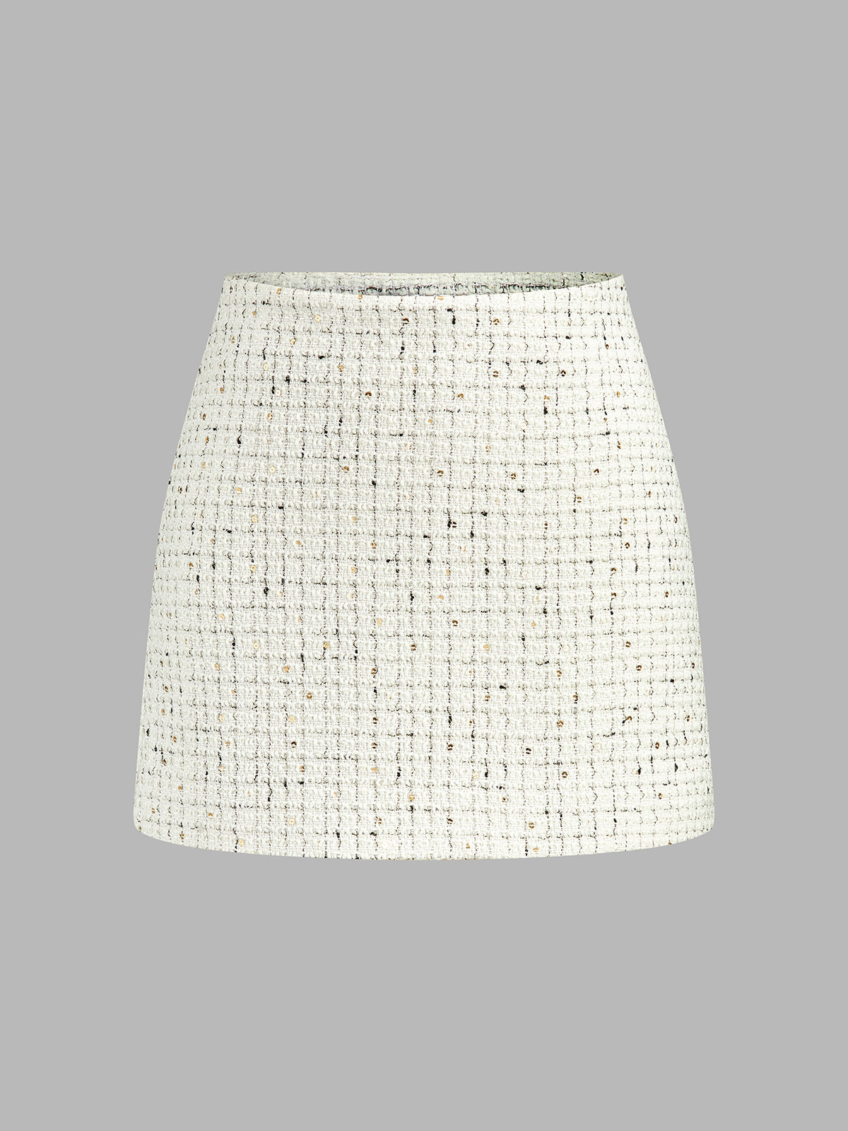 Sequin Thread Tweed A-Line Skort with Elastic Waistband