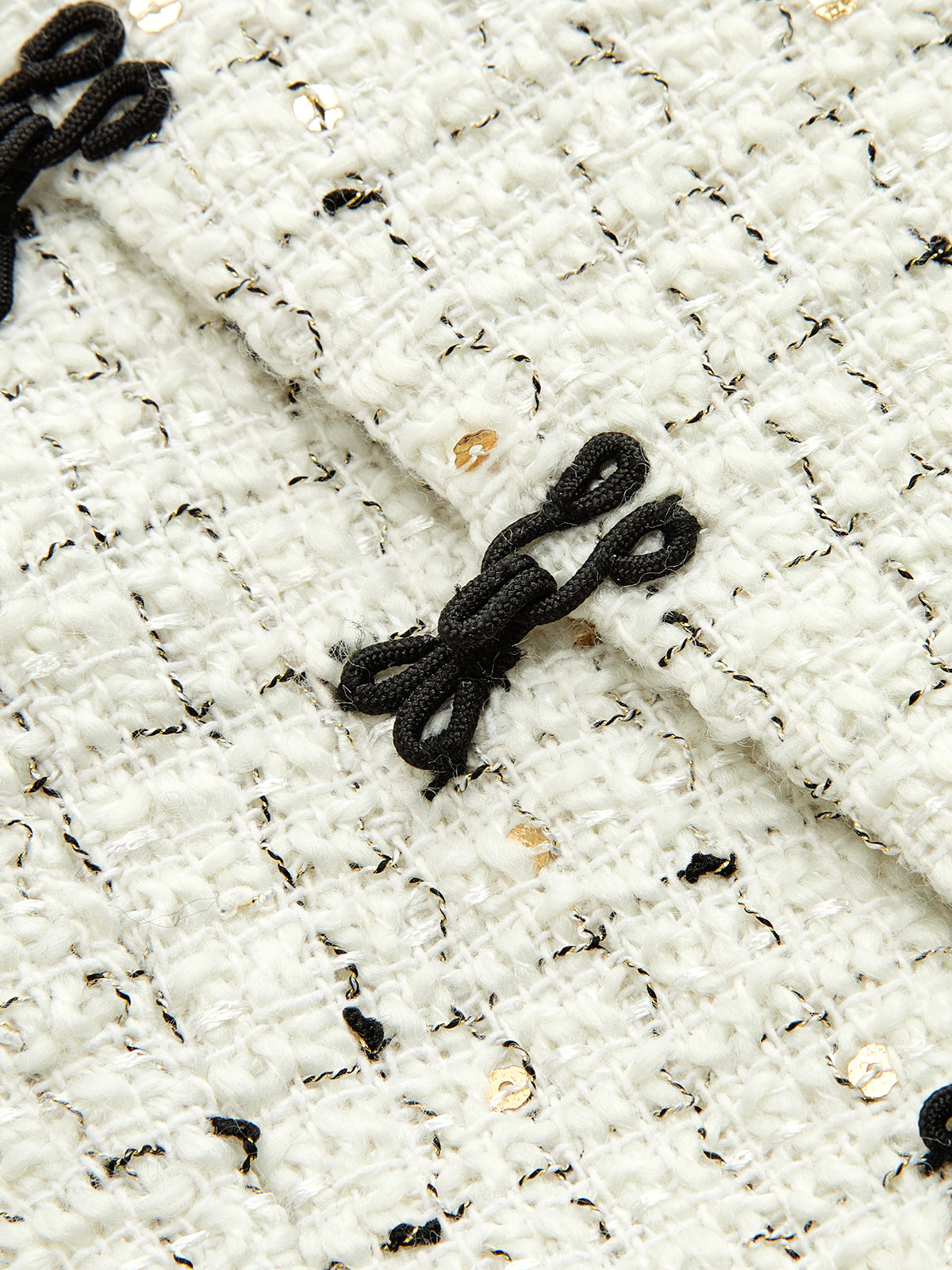 Frog Button Tweed Contrast Cuff Blazer for Women in Classic Style
