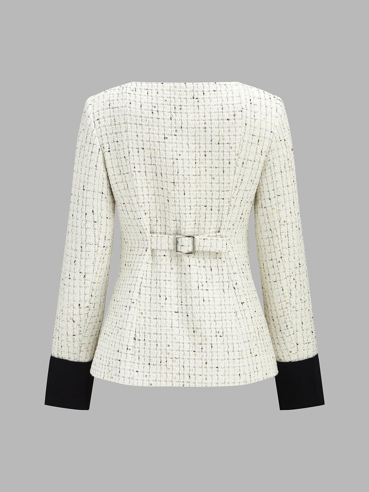 Frog Button Tweed Contrast Cuff Blazer for Women in Classic Style