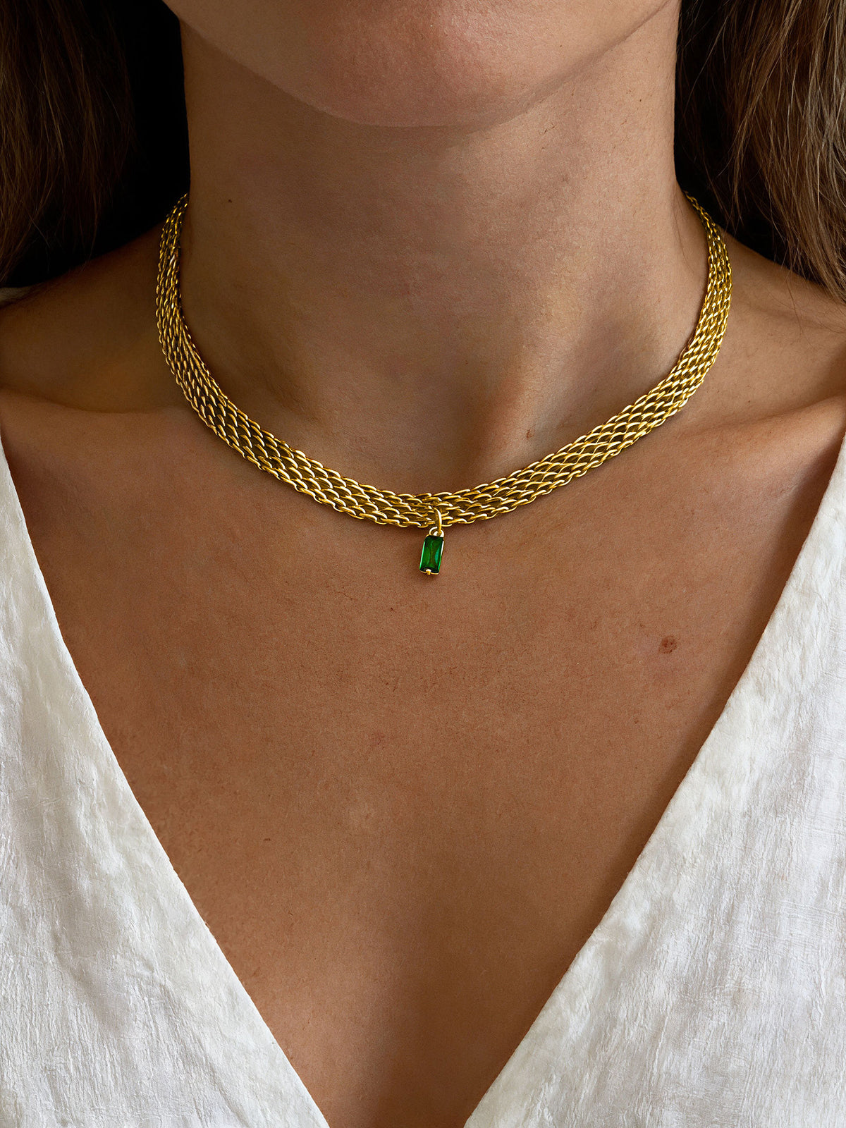 Woven Chain Gem Pendant Necklace Handcrafted Elegant Jewelry