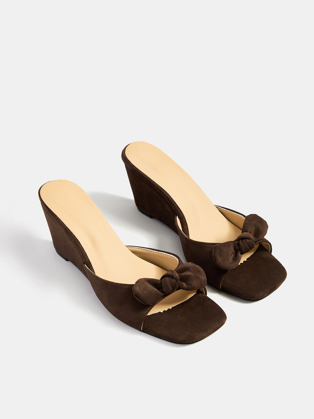 Bow Knot Suede Effect Wedge Slide Sandals for Women Comfort Fit