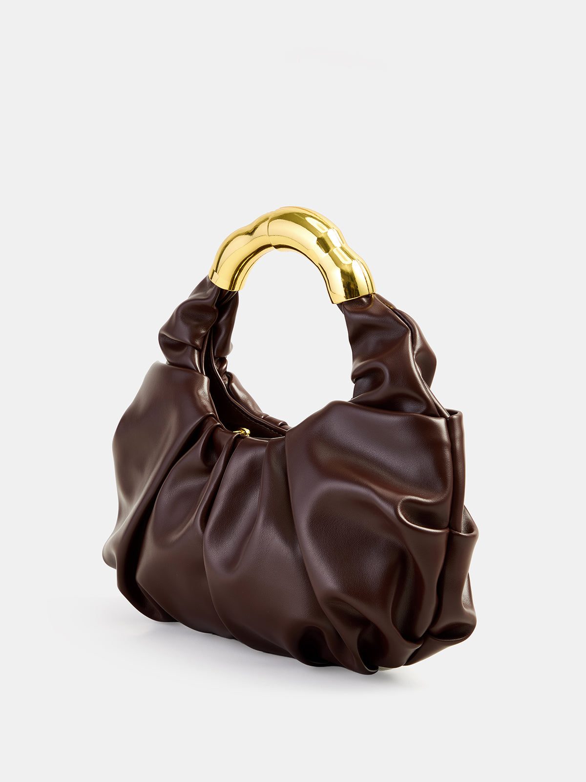 Ruched Metal Handle Handbag with Adjustable Strap Fashion Accessory