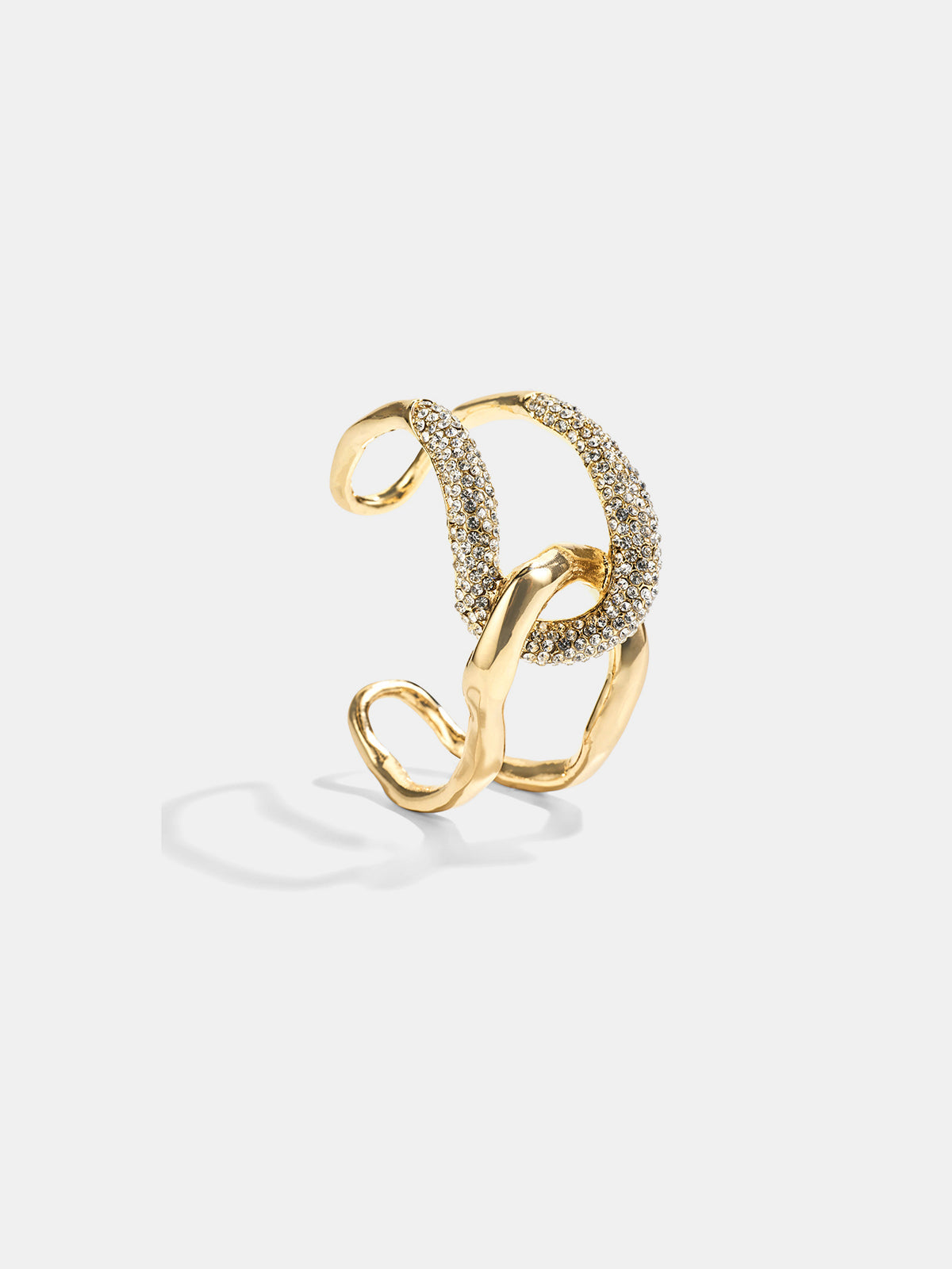 Interlocking Rhinestone Open Cuff Bangle Elegant Designer Style Accessory
