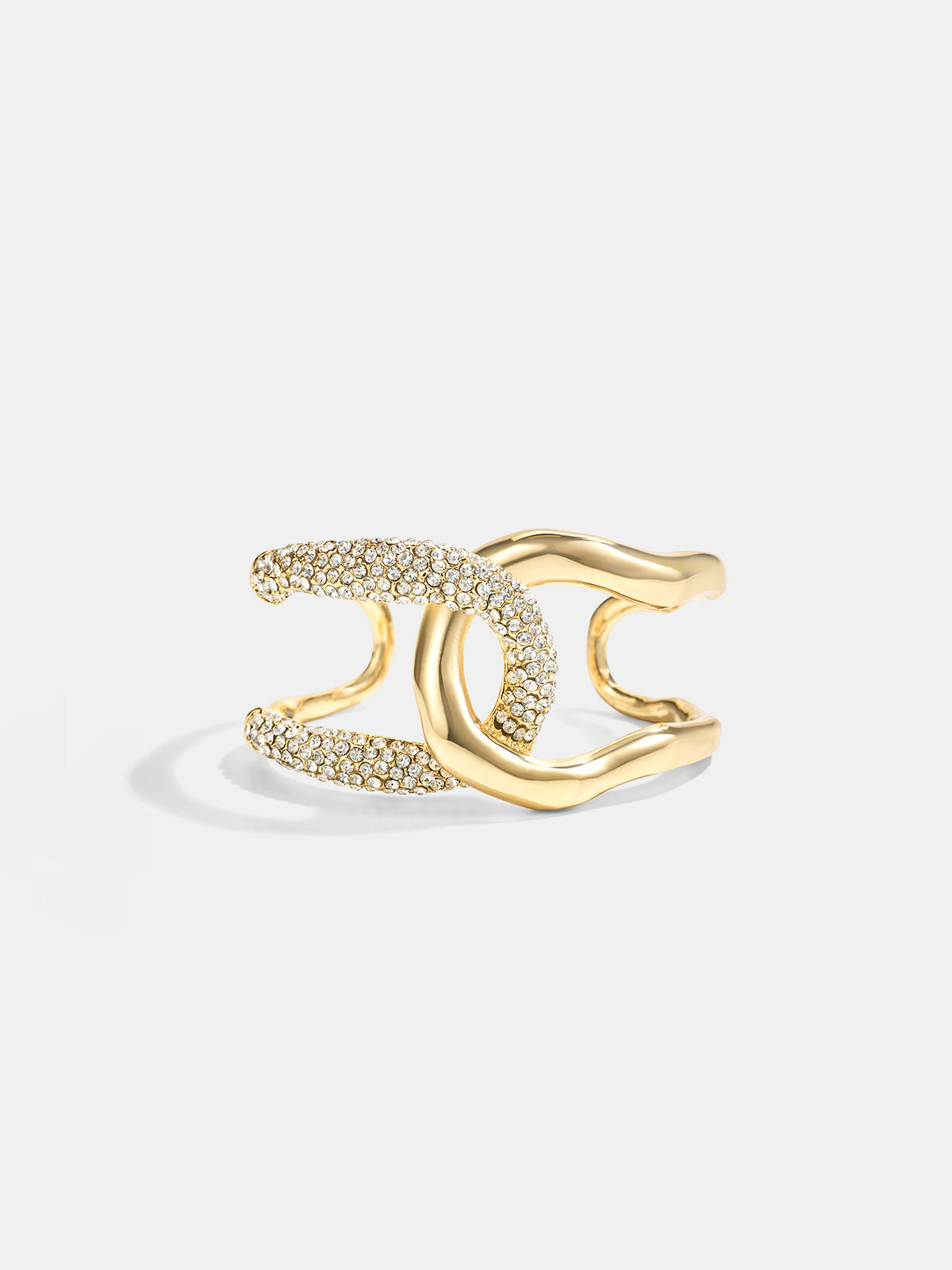 Interlocking Rhinestone Open Cuff Bangle Elegant Designer Style Accessory