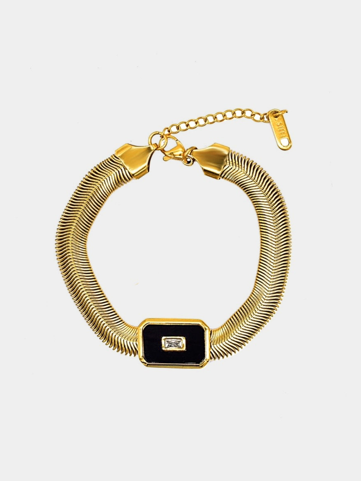 Herringbone Chain Square Zircon Bracelet, Adjustable Elegant 925 Silver Jewelry