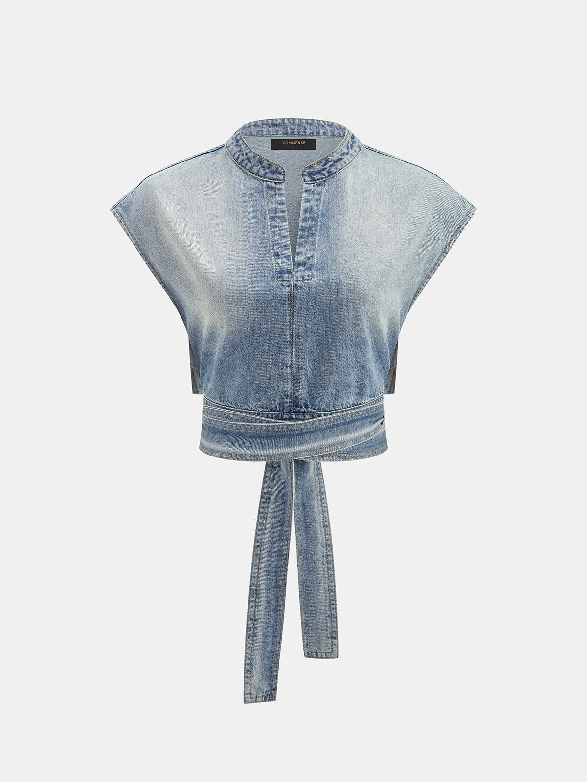 Denim Tie-Back Crop Top Casual Summer Fashion