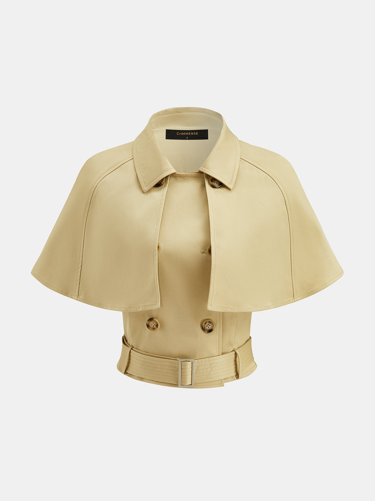 Cape Overlay Belted Trench Top with Adjustable Waistband