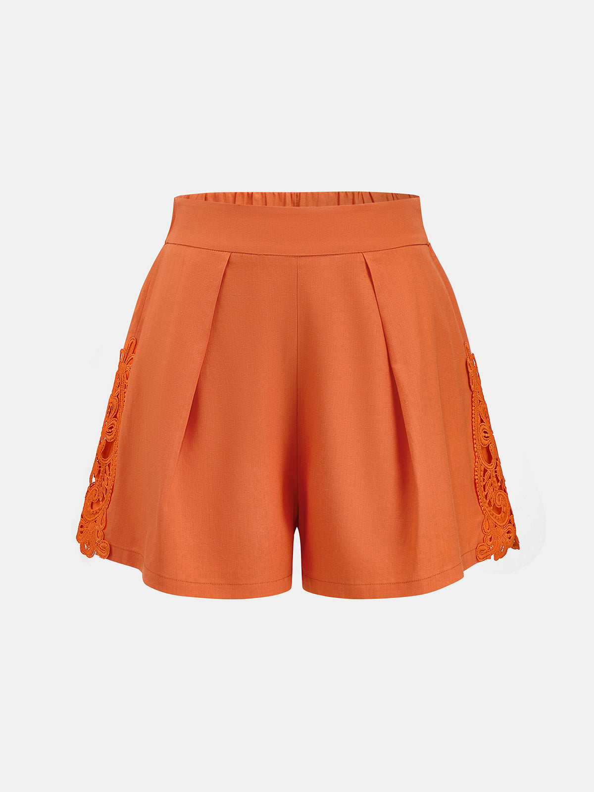 Lace Panel Pleated Linen Blend Shorts for Women Summer Casual