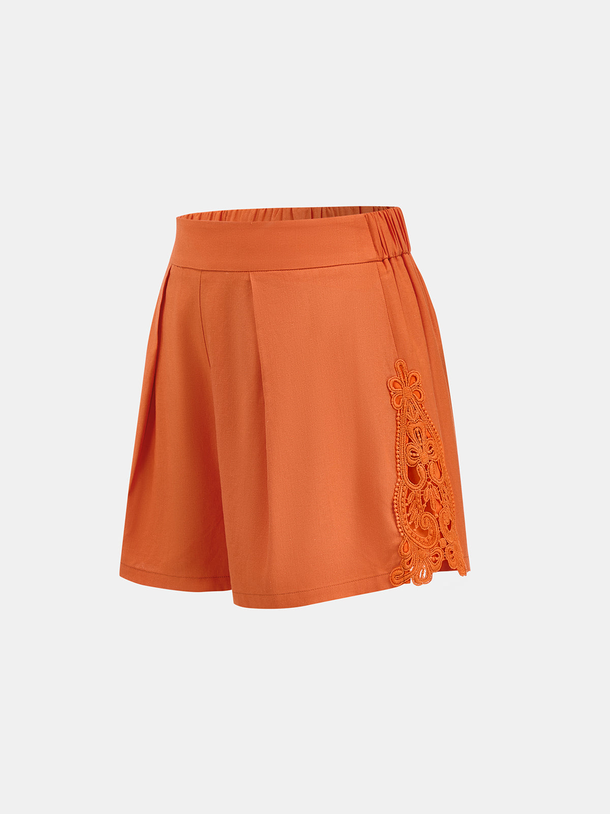 Lace Panel Pleated Linen Blend Shorts for Women Summer Casual