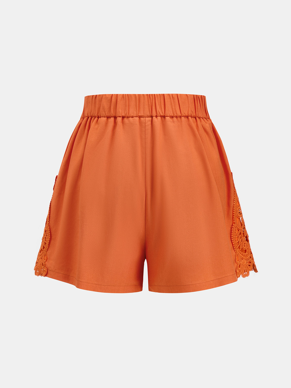 Lace Panel Pleated Linen Blend Shorts for Women Summer Casual