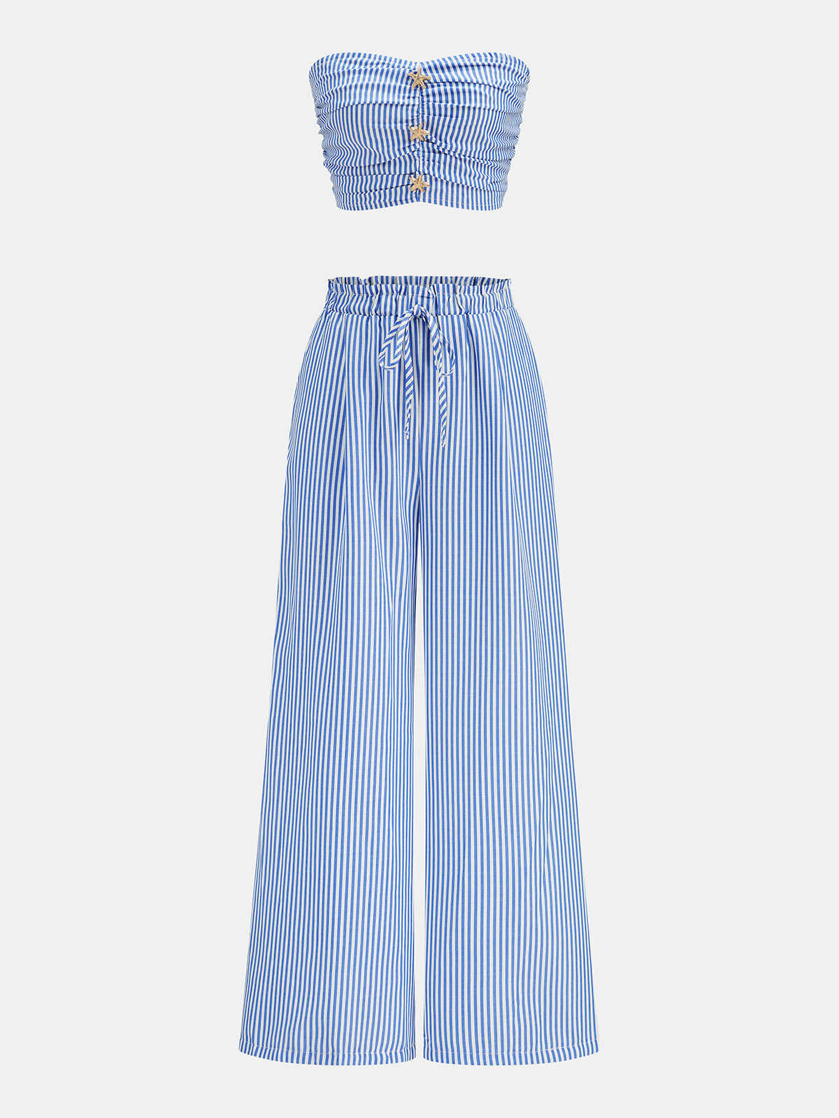 Ruched Striped Bandeau & Drawstring Pants Set Women's Fashion Co-ord