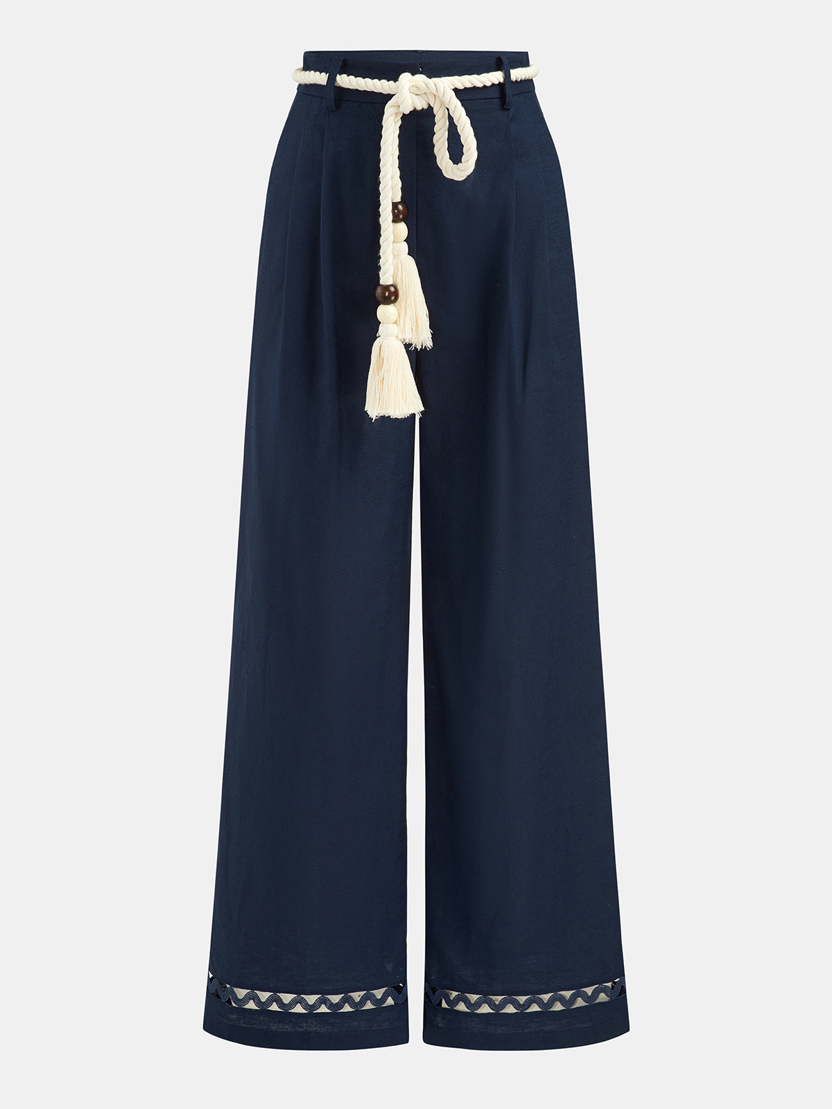 Belted Cotton Linen Wide Leg Pants Comfort Fit High Waist