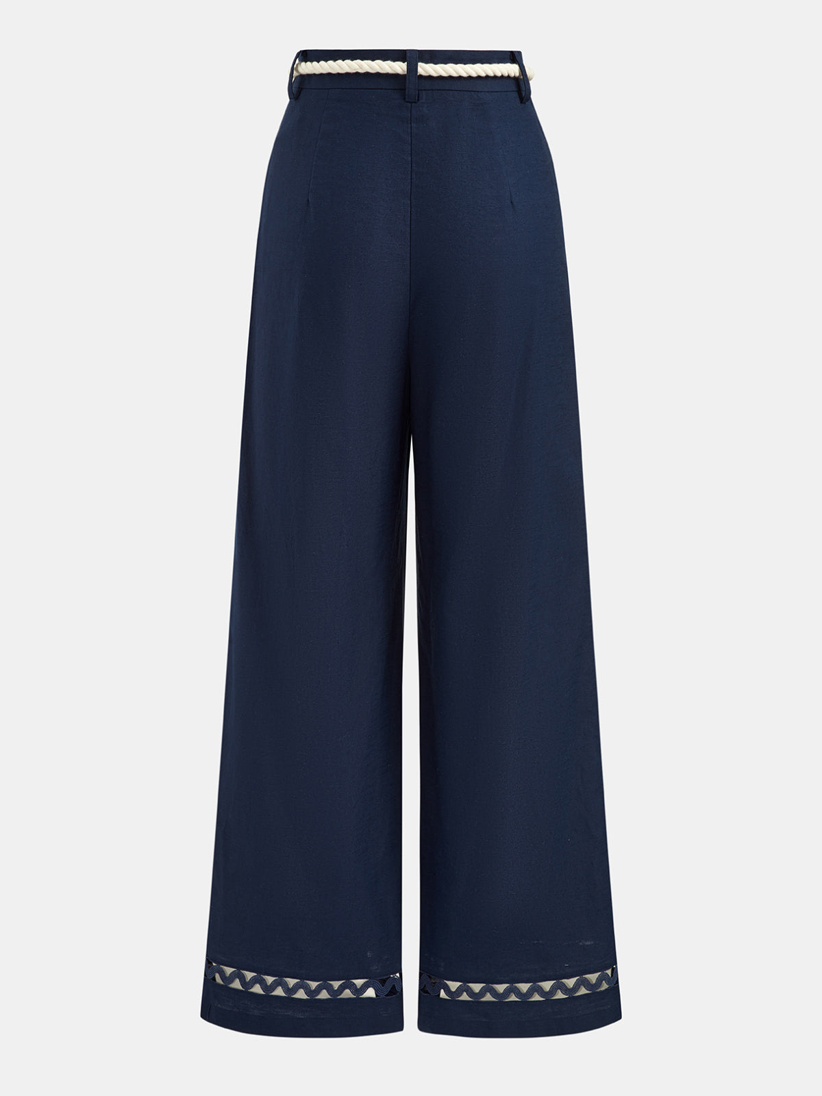 Belted Cotton Linen Wide Leg Pants Comfort Fit High Waist