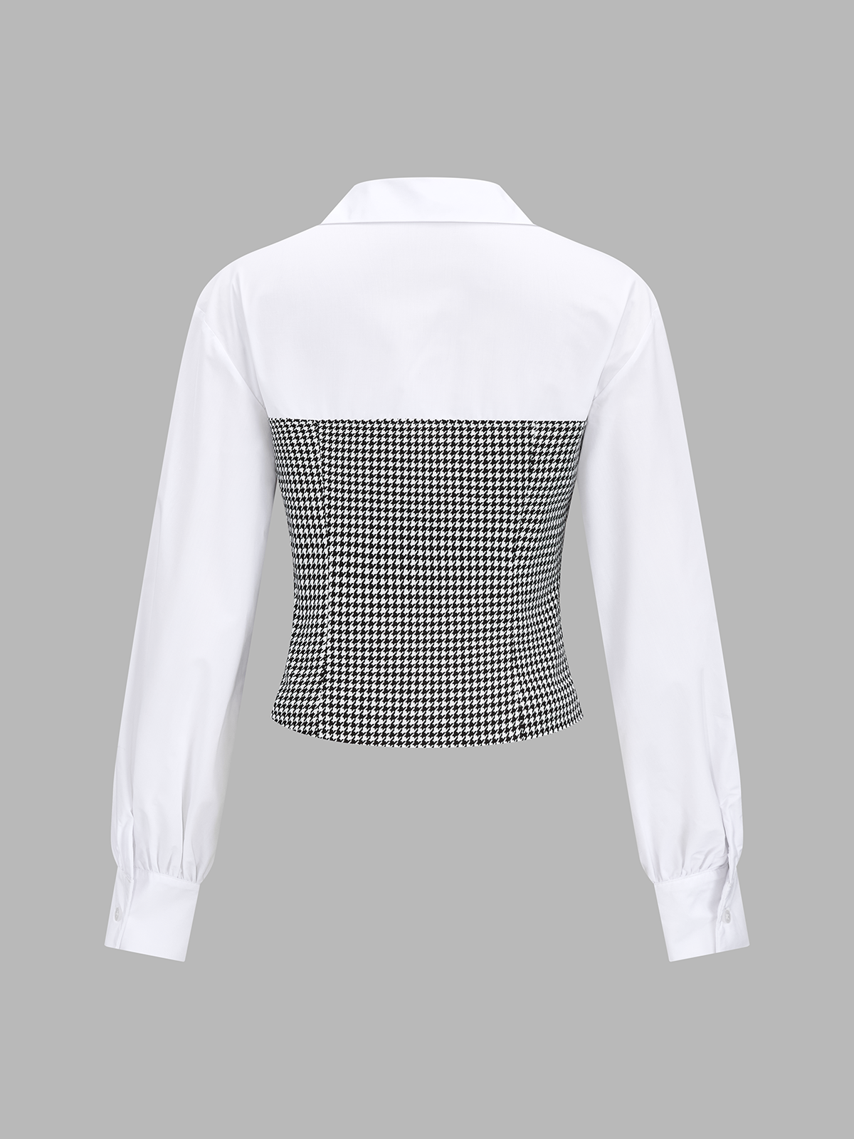 Houndstooth Spliced Collared Blouse for Women, Trendy Fall Top