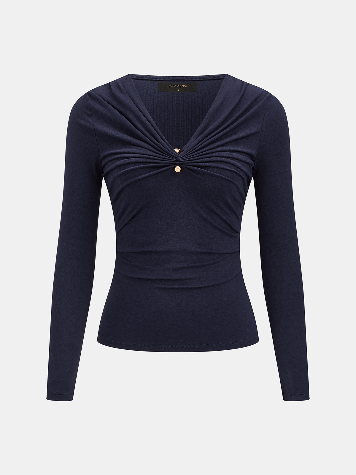 V-Neck Ruched Long Sleeve Top for Women Casual Fit