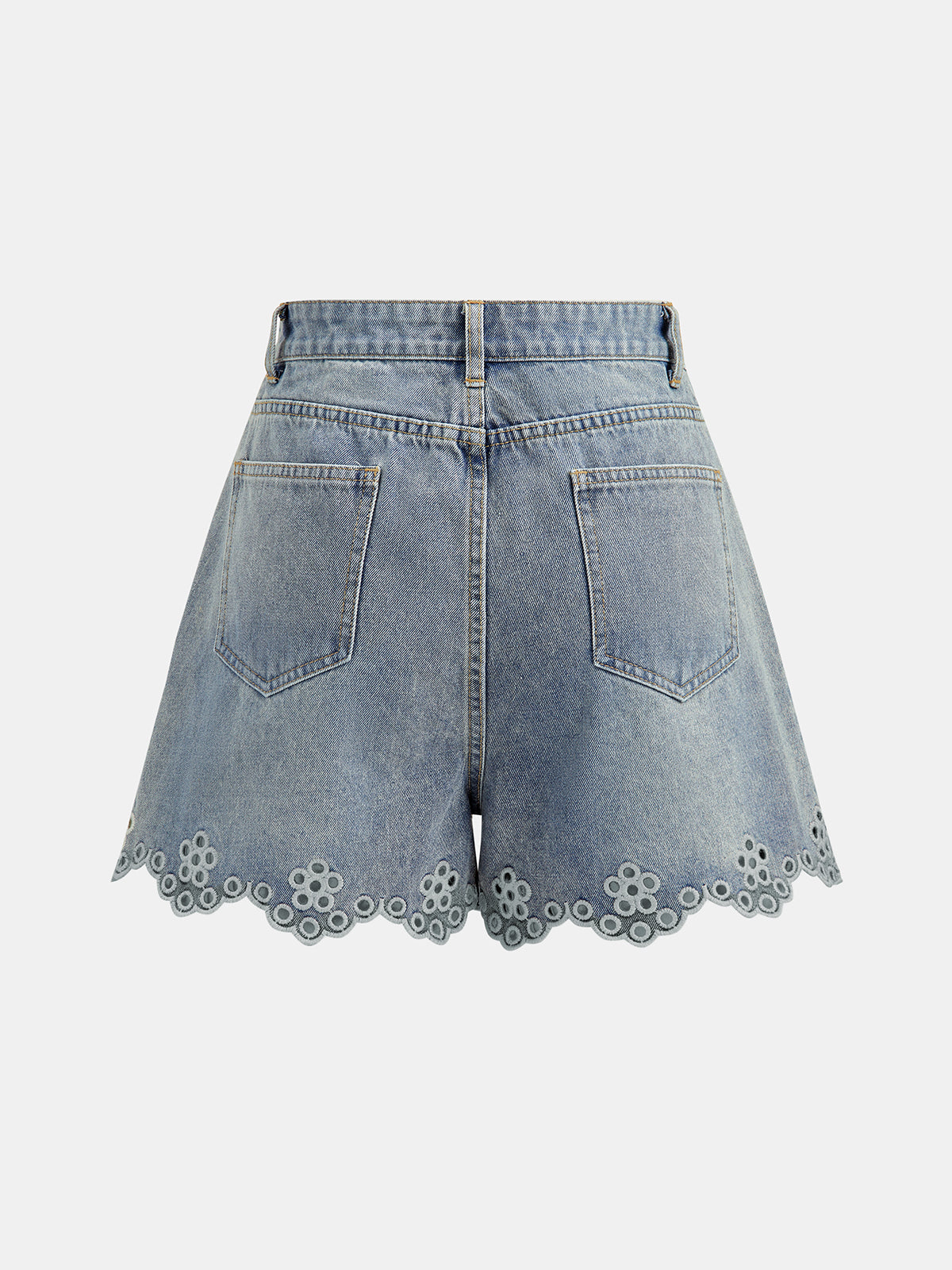 Eyelet Embroidered Denim Shorts High Waist Summer Casual