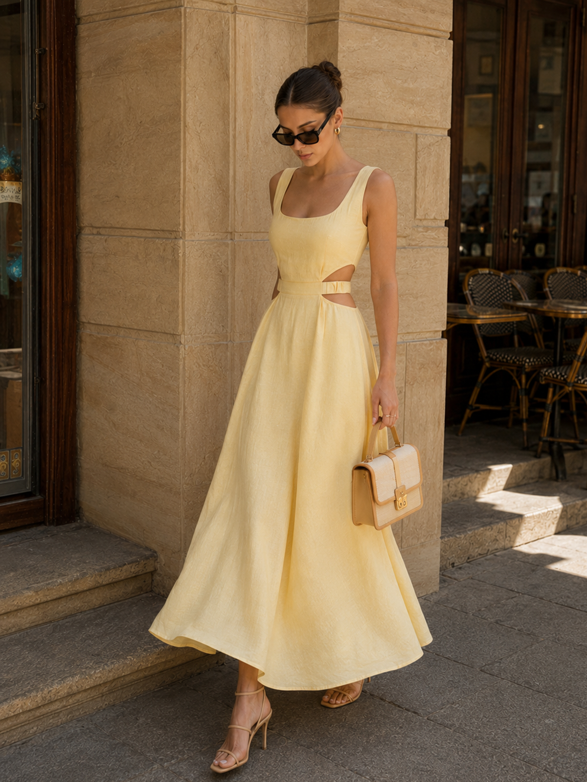 Cotton Linen Cutout Maxi Dress Lightweight Summer Style