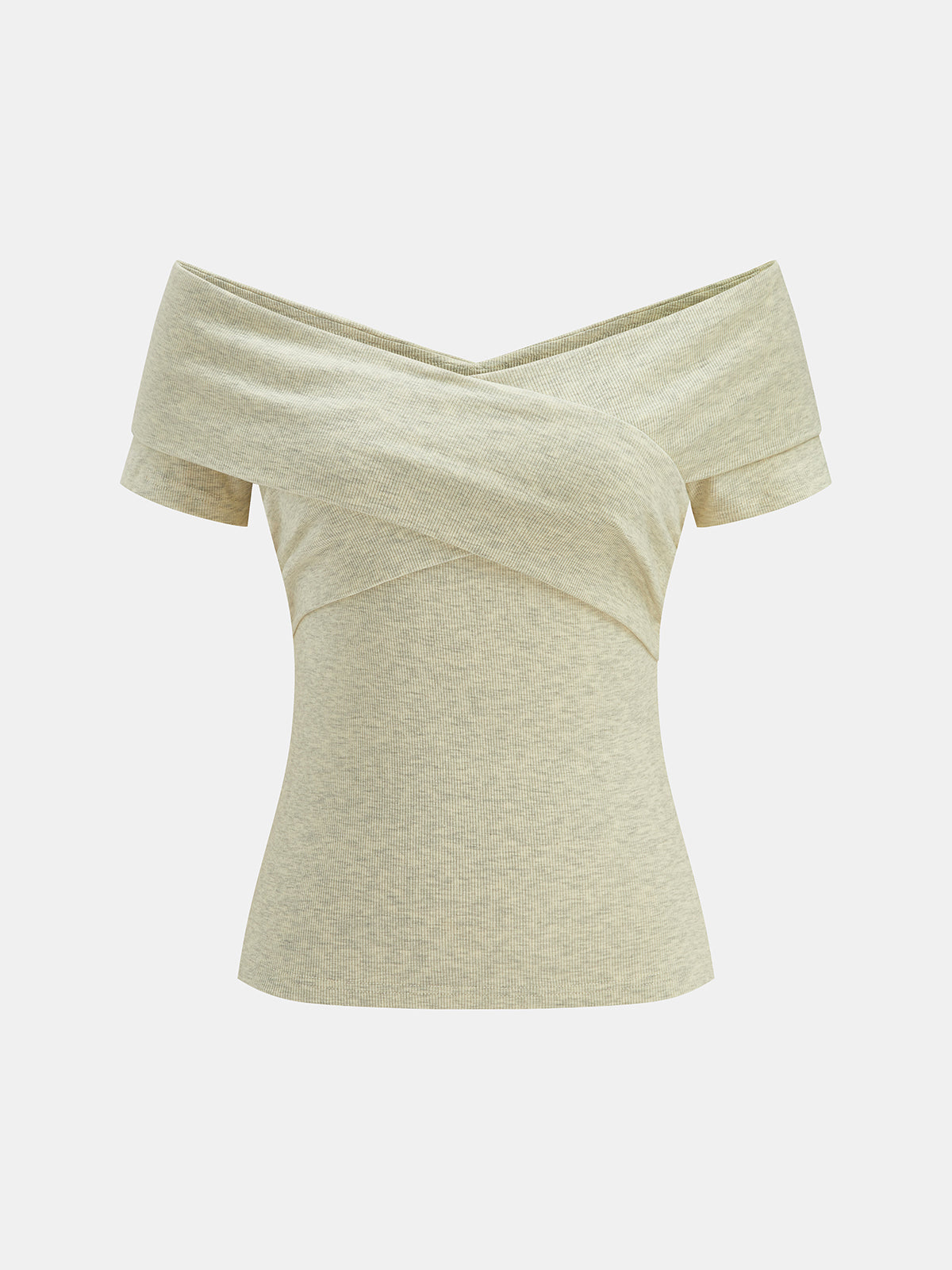 Wrap Off Shoulder Ribbed Fitted Top for Women Trendy Casual Style