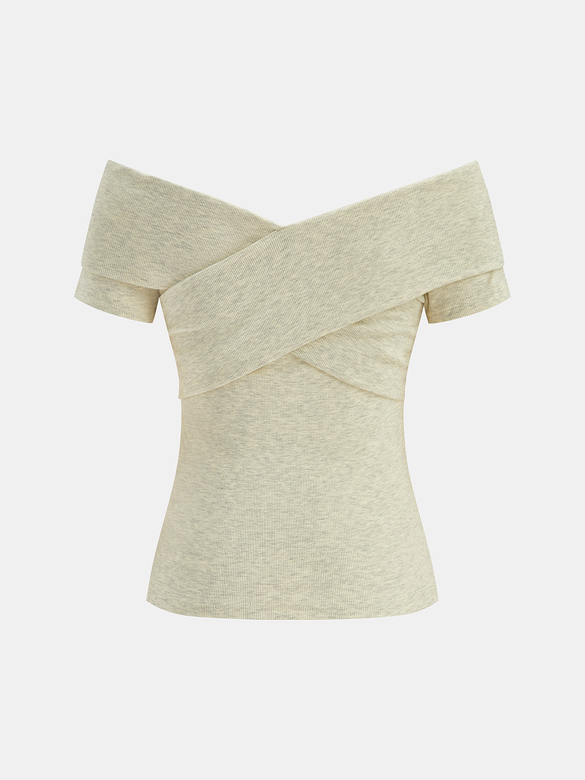 Wrap Off Shoulder Ribbed Fitted Top for Women Trendy Casual Style