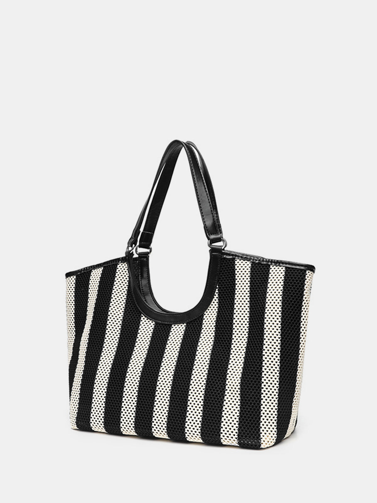 Striped Large Tote Handbag Spacious Canvas Shoulder Bag